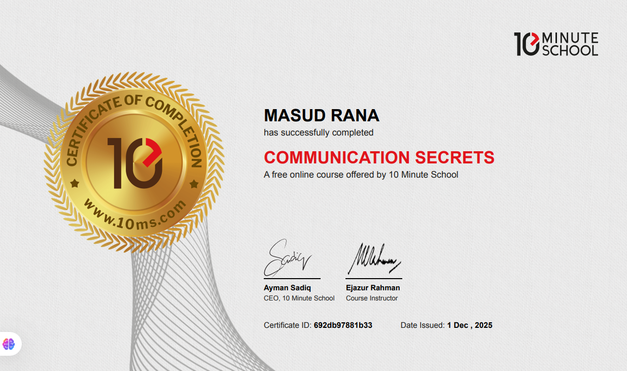 Communication Secrets certificate