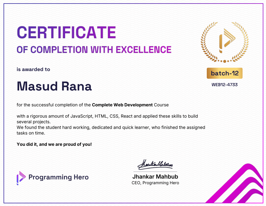 Complete Web Development certificate