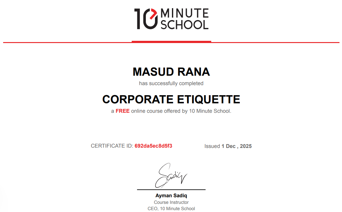 Corporate Etiquette certificate