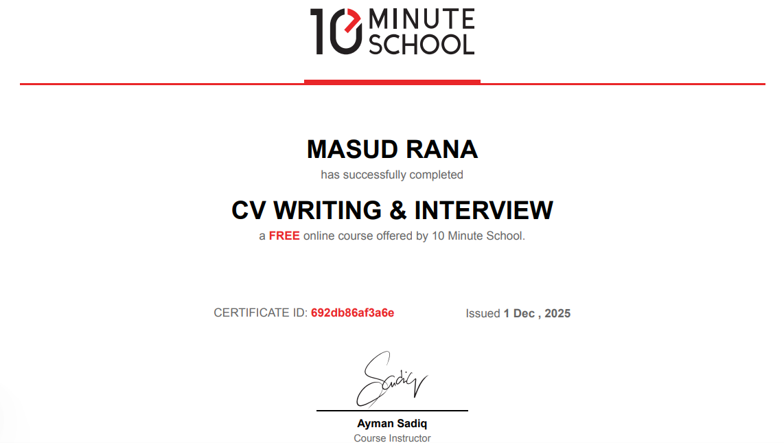 CV Writing & Interview certificate