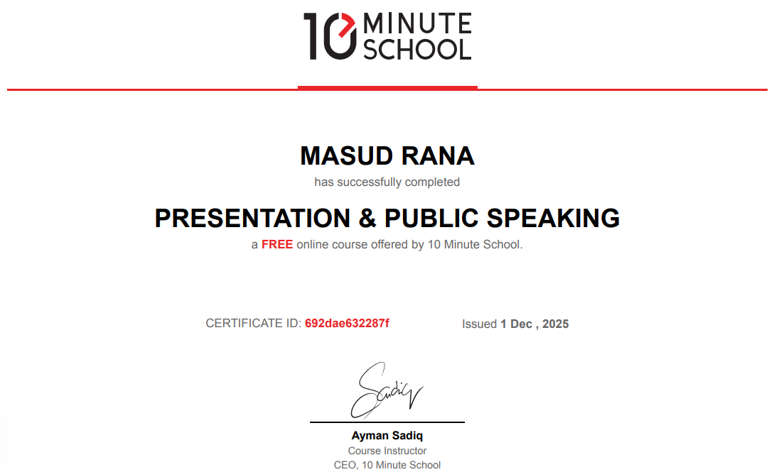 Presentation & Public Speaking certificate